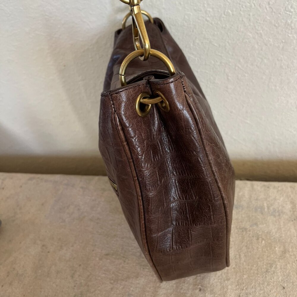Margot Dark Brown Crocodile-Embossed Large Leather Crossbody/Hobo Bag - Picture 13 of 13